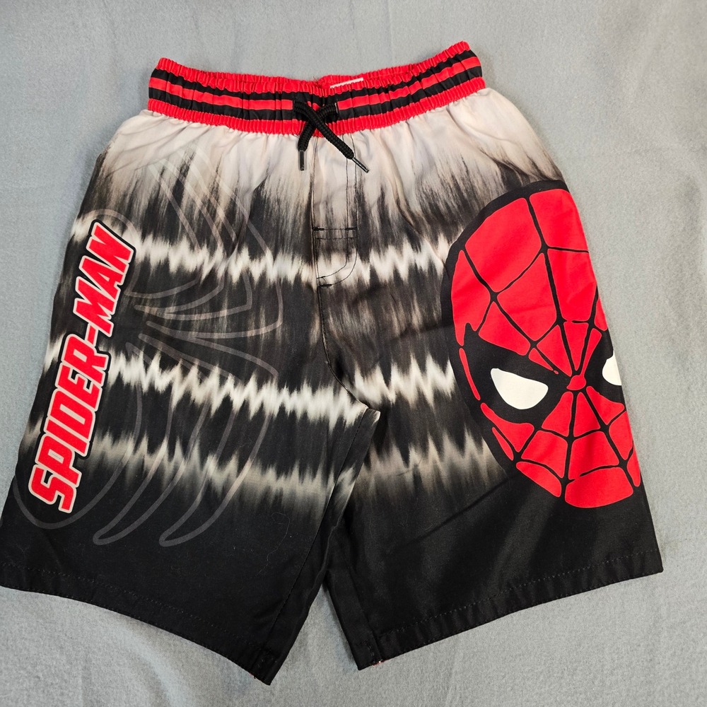 Marvel Spider-Man Boys Swim Trunks‎ Size 7 Black Red Mesh Lined Board Shorts